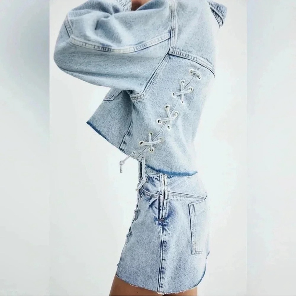 NWT Zara Denim Lacing detail Mini Skirt - Picture 5 of 8